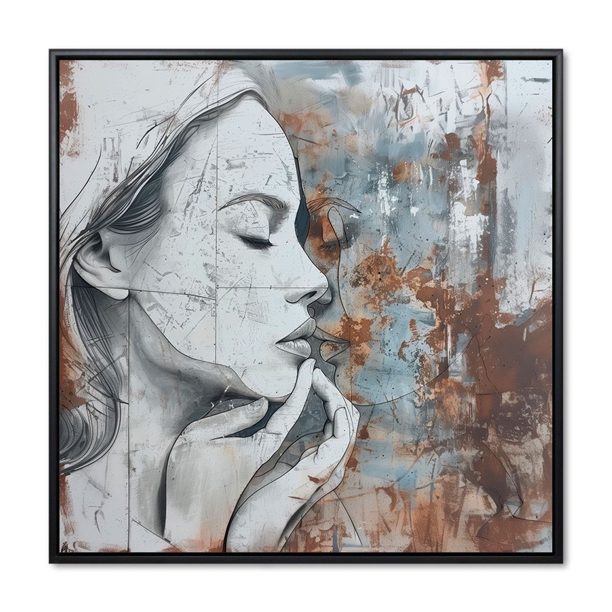 Behind closed eyes - 100x100 cm. - Sort ramme