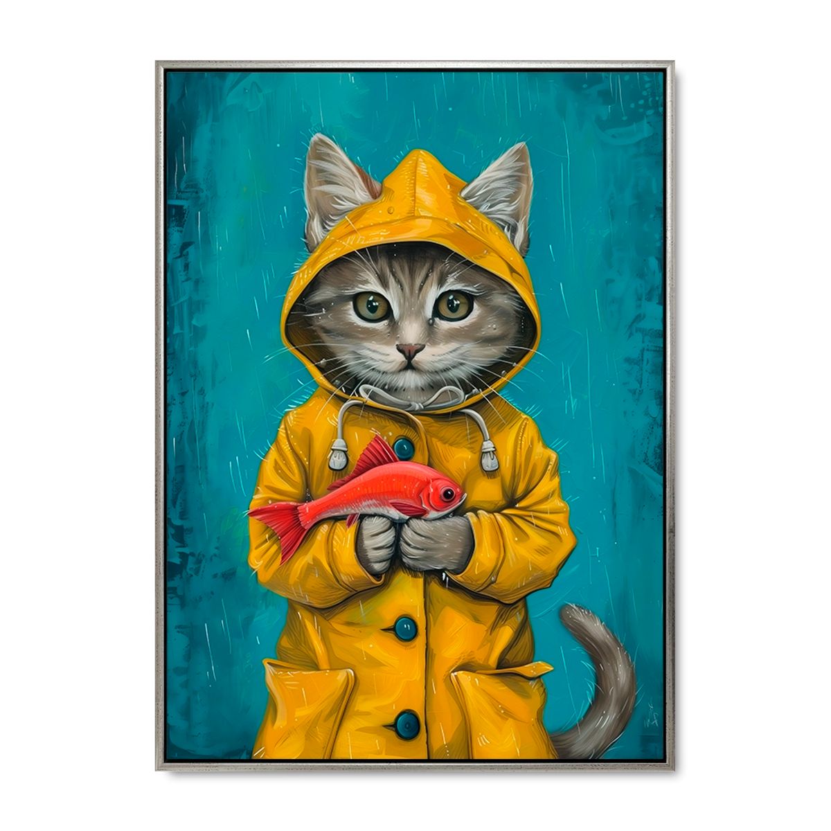 Raincoat Catitude - 90x120 cm. - Sølv ramme