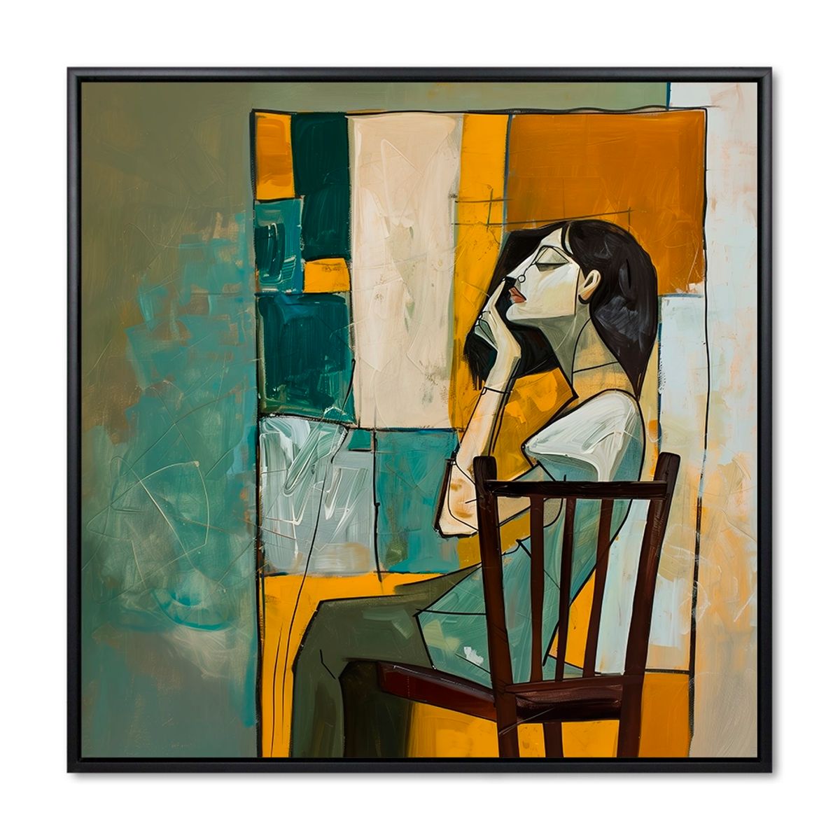 Restful Reflection - 80x80 cm. - Sort ramme