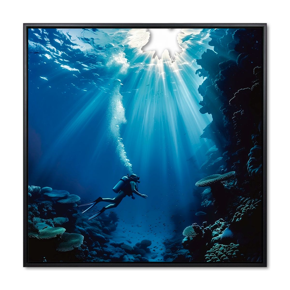 Underwater Wonderland - 80x80 cm. - Sort ramme