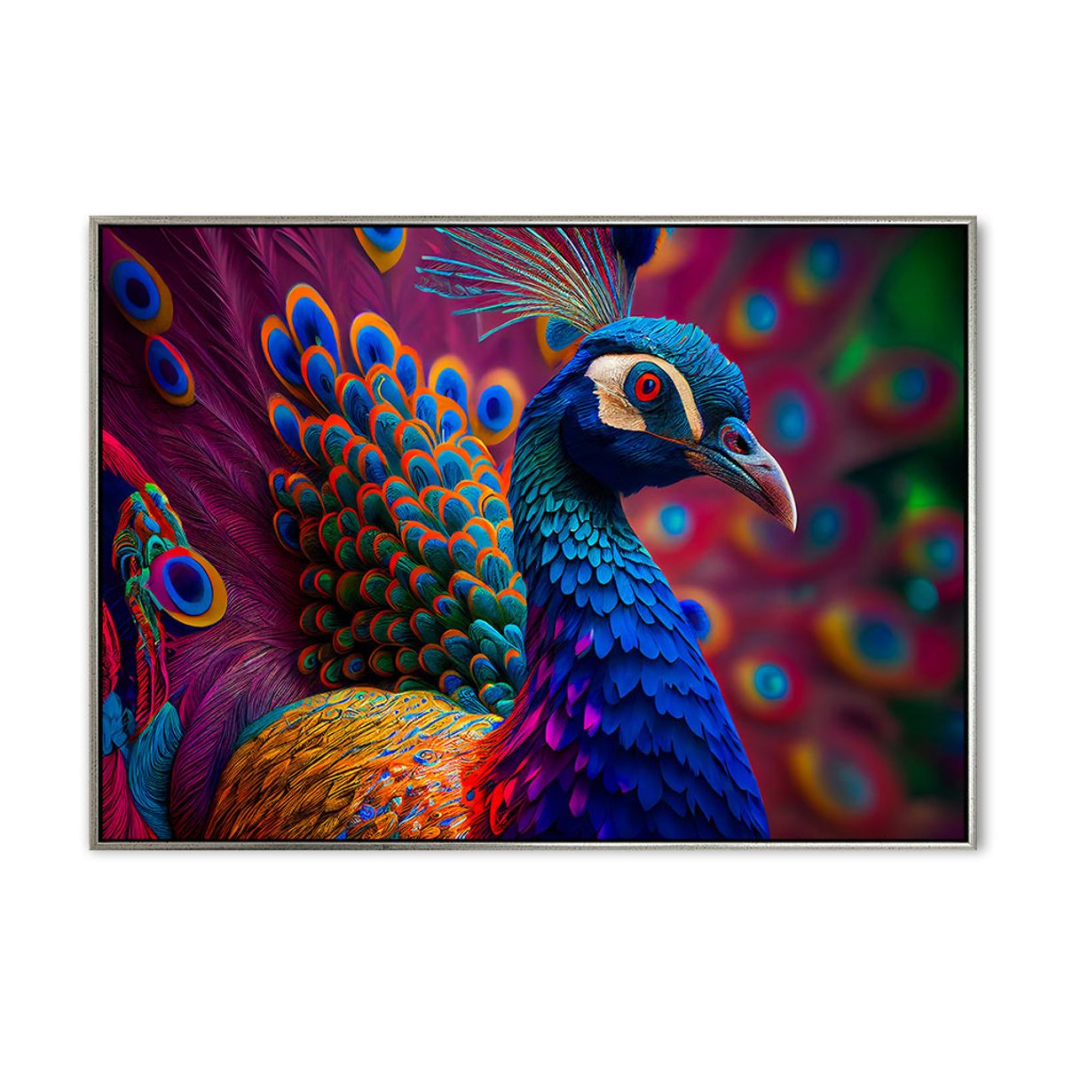 Peacock 01 - 70x100 cm - Sølv svæveramme