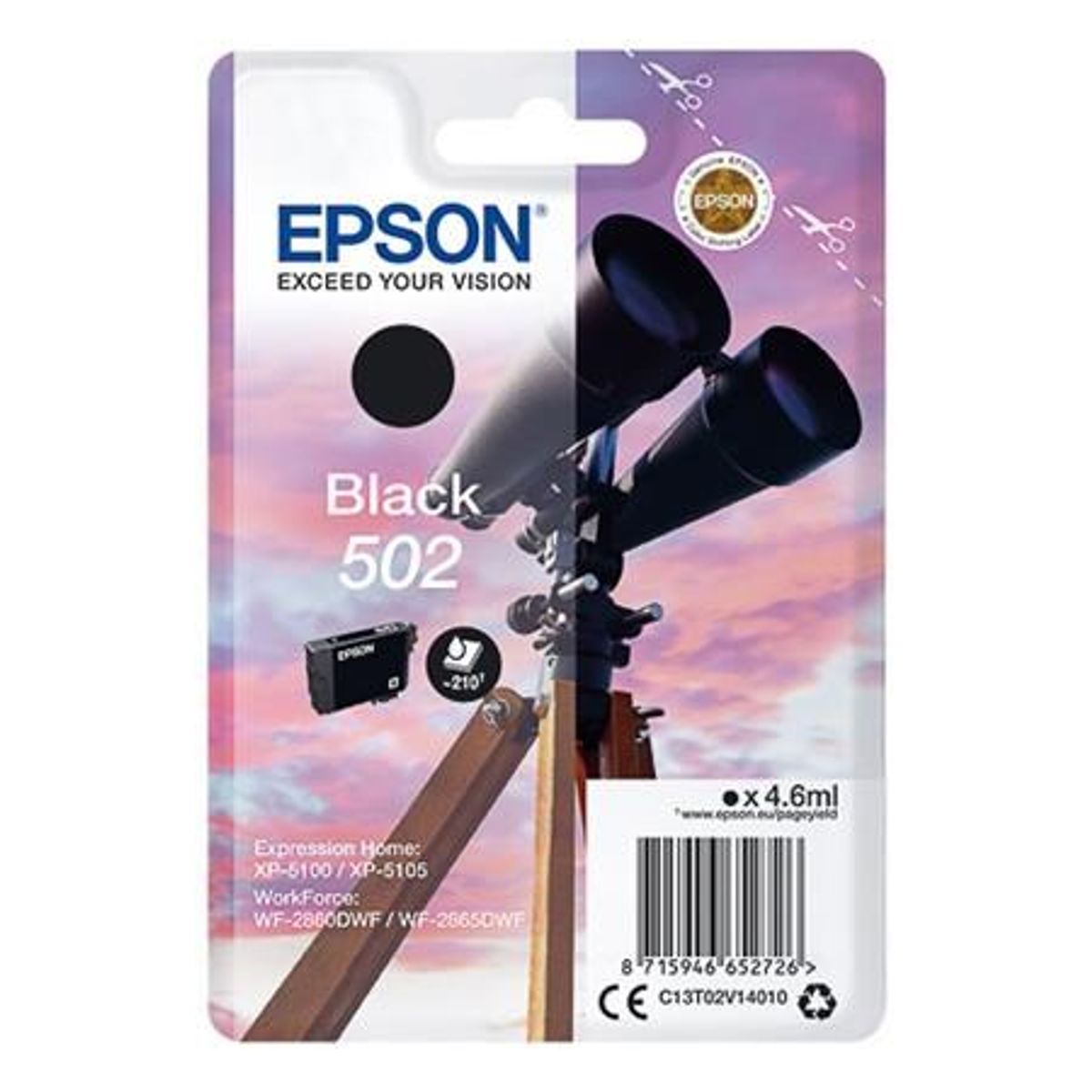 Sort blækpatron - Epson 502 - 4,6 ml