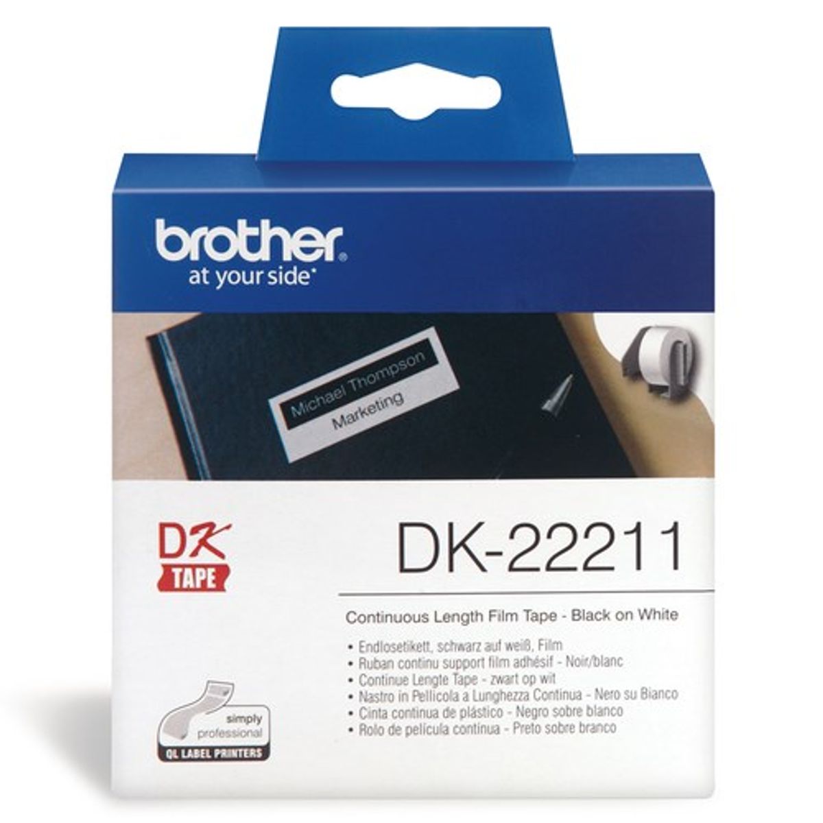 Brother 29mm plasttape - hvid (15,24m)