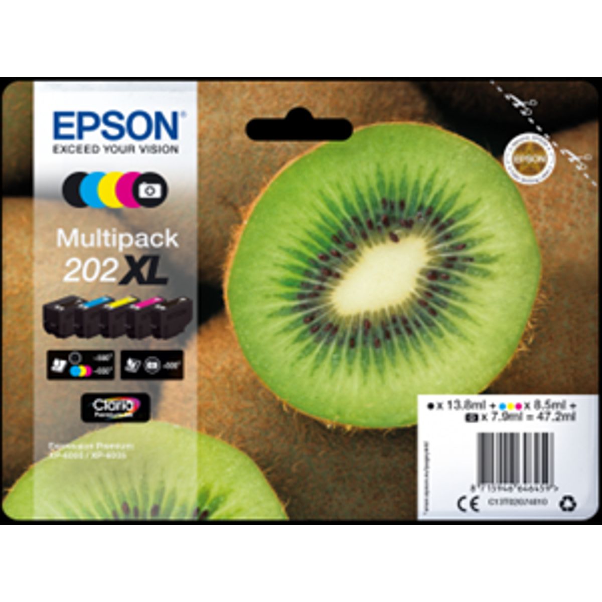 5-Pak B/PB/C/M/Y patroner - Epson 202XL - 1x13,8+4x8,5 ml