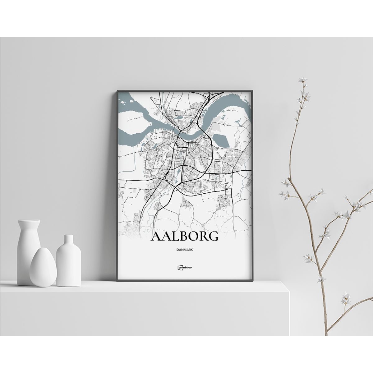 Aalborg Plakaten Fuldt kort Hvid 70×100 cm (B1)