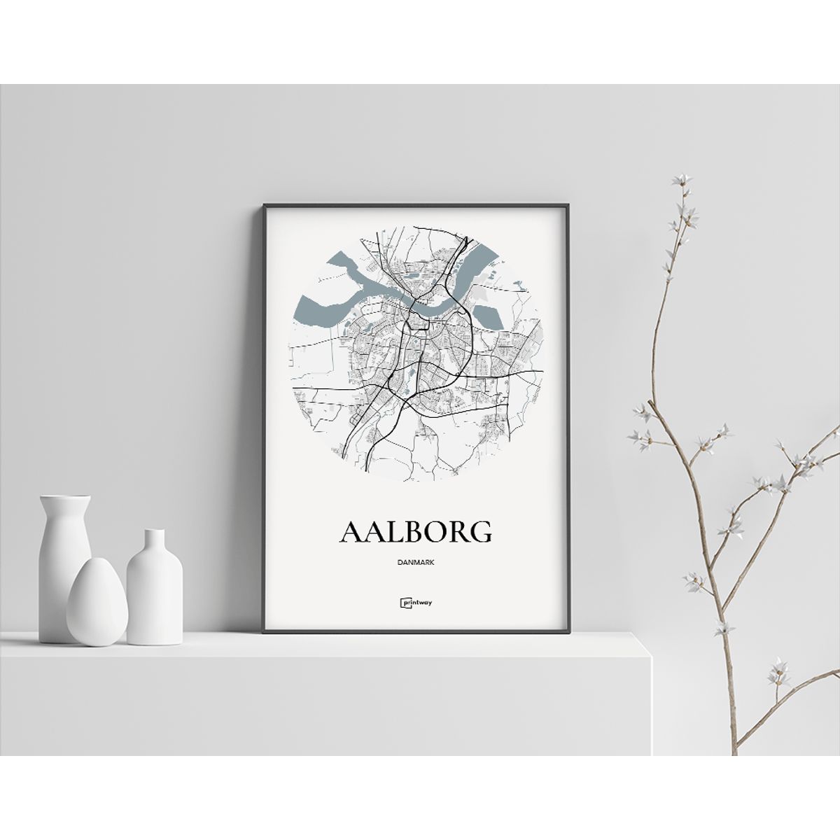 Aalborg Plakaten Rundt kort Hvid 42×60 cm (A2)