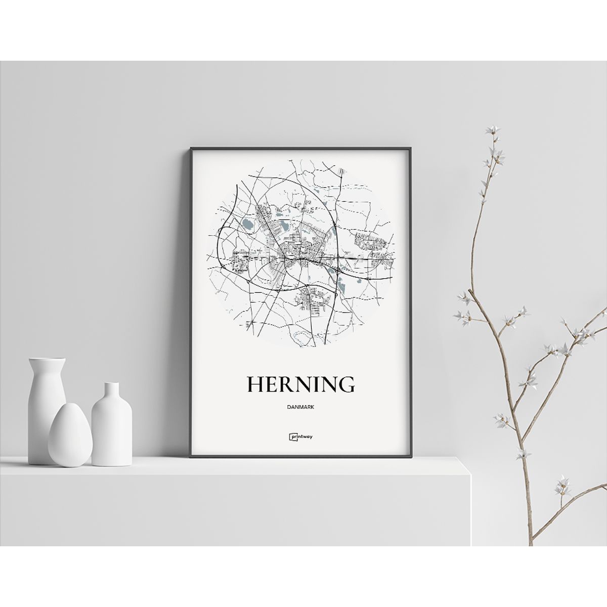 Herning Plakaten Rundt kort Hvid 50×70 cm (B2)