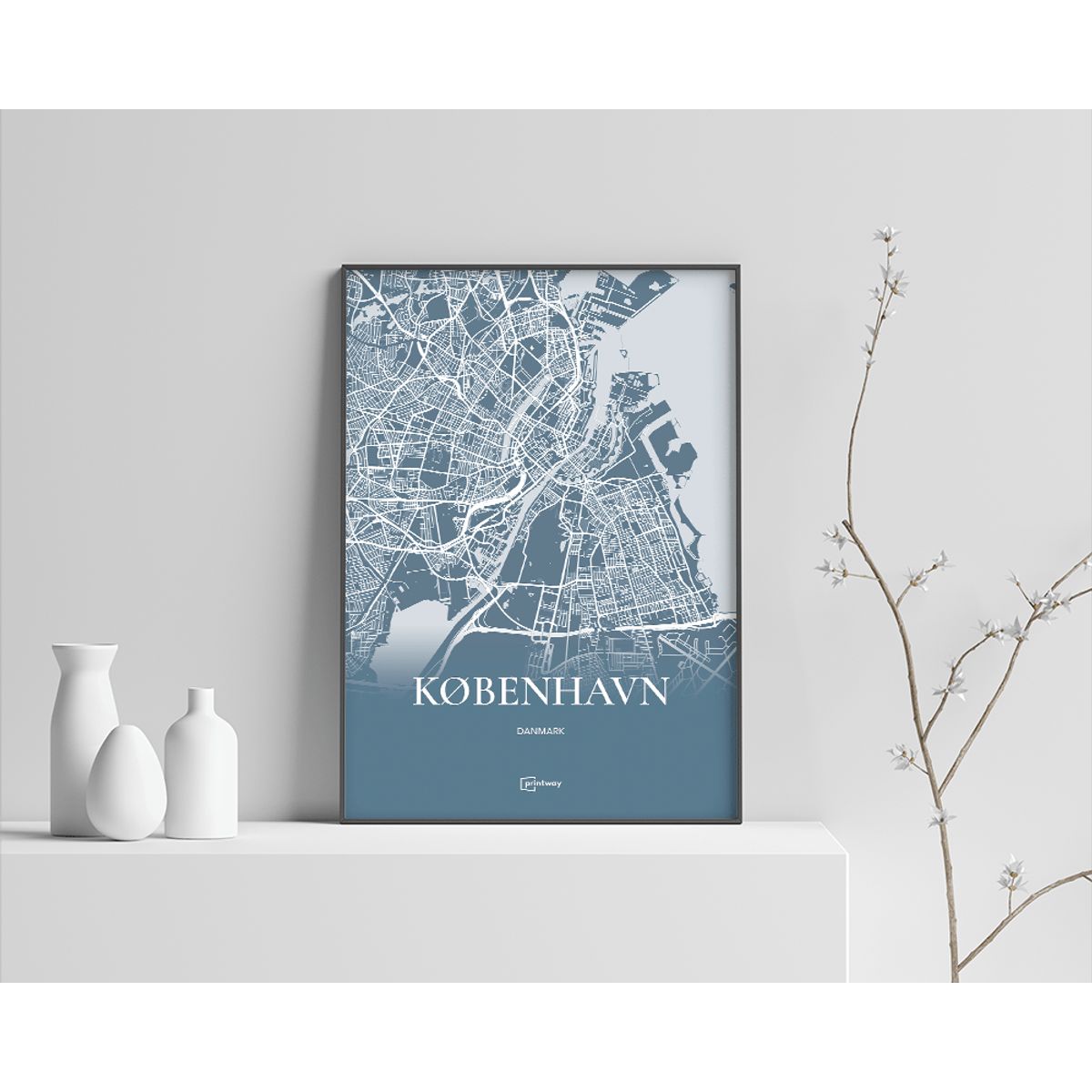 København Plakaten Fuldt kort Havblå 70×100 cm (B1)