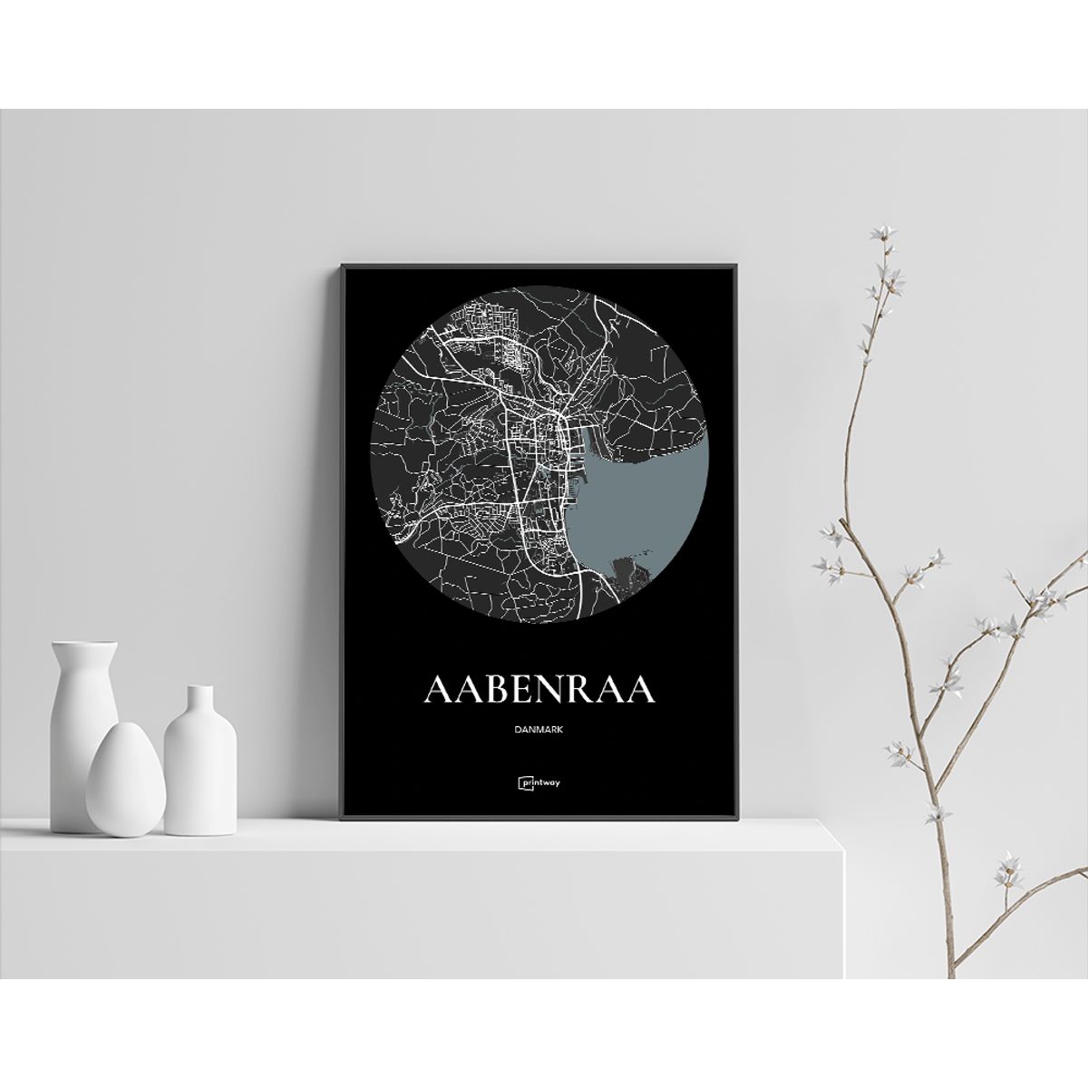 Aabenraa Plakaten Rundt kort Sort 42×60 cm (A2)