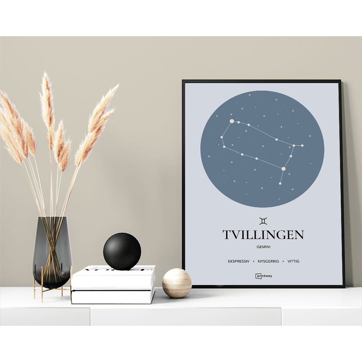 Tvillingen Stjernetegn Plakat Havblå 60×84 cm (A1)