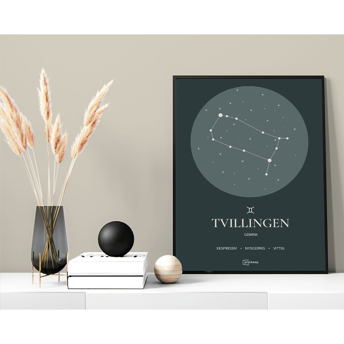 Tvillingen Stjernetegn Plakat Skovgrøn 50×70 cm (B2)