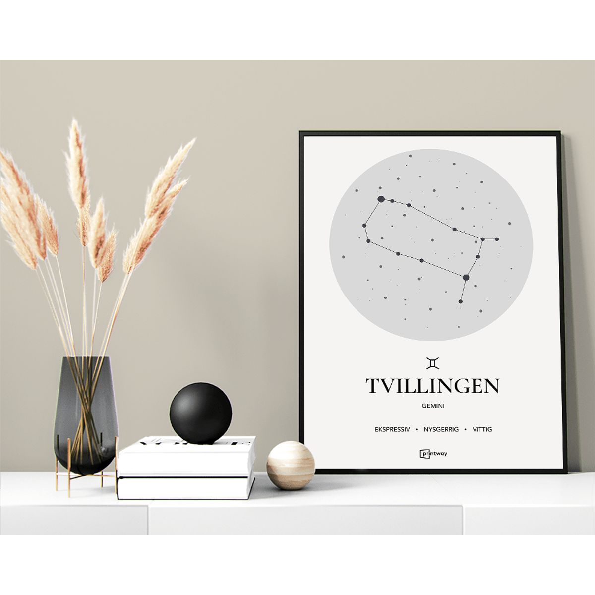 Tvillingen Stjernetegn Plakat Hvid 70×100 cm (B1)