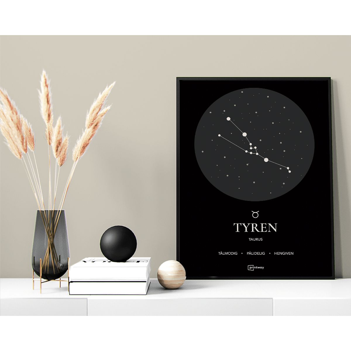 Tyren Stjernetegn Plakat Sort 50×70 cm (B2)