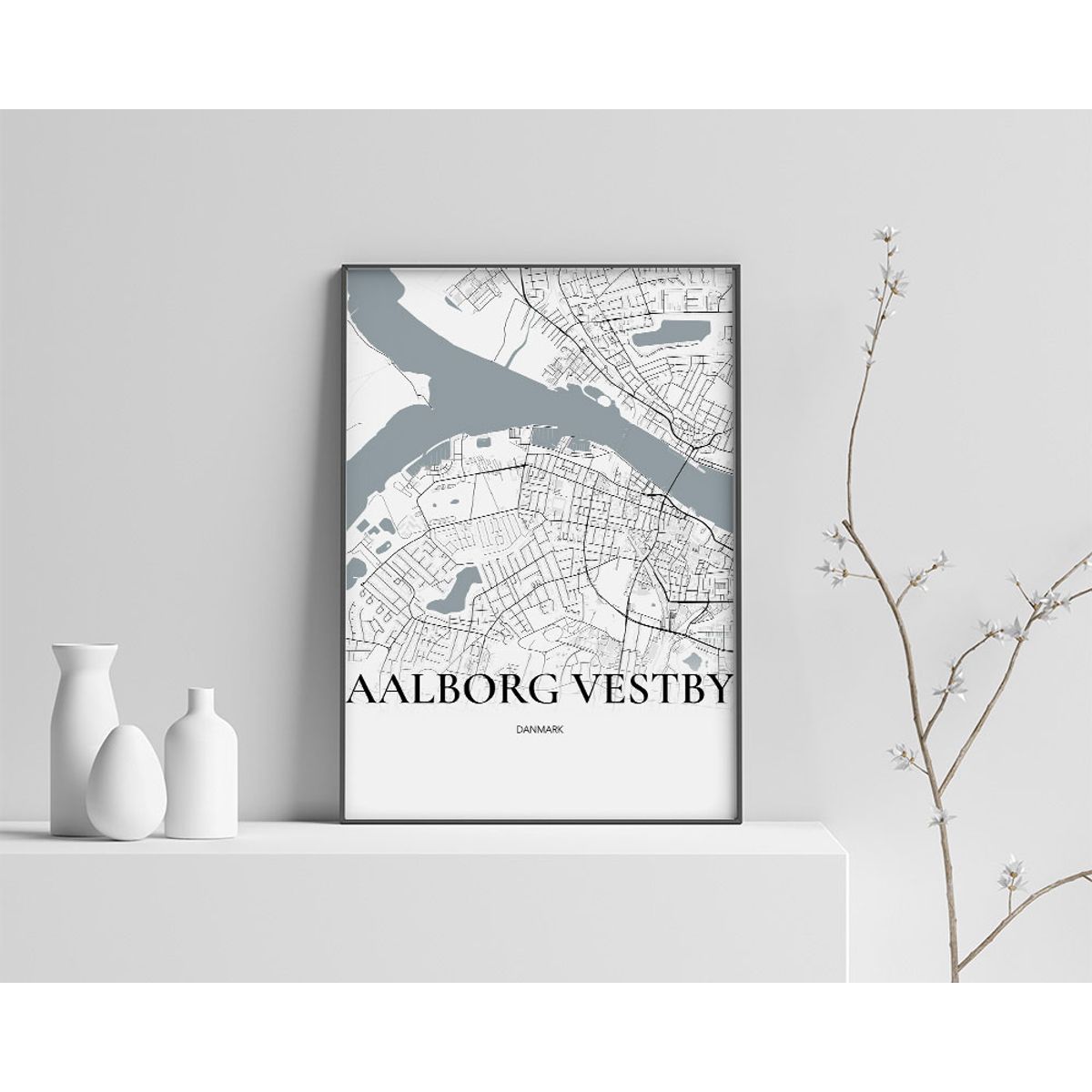 Aalborg Vestby Plakaten Fuldt kort Hvid 50×70 cm (B2)