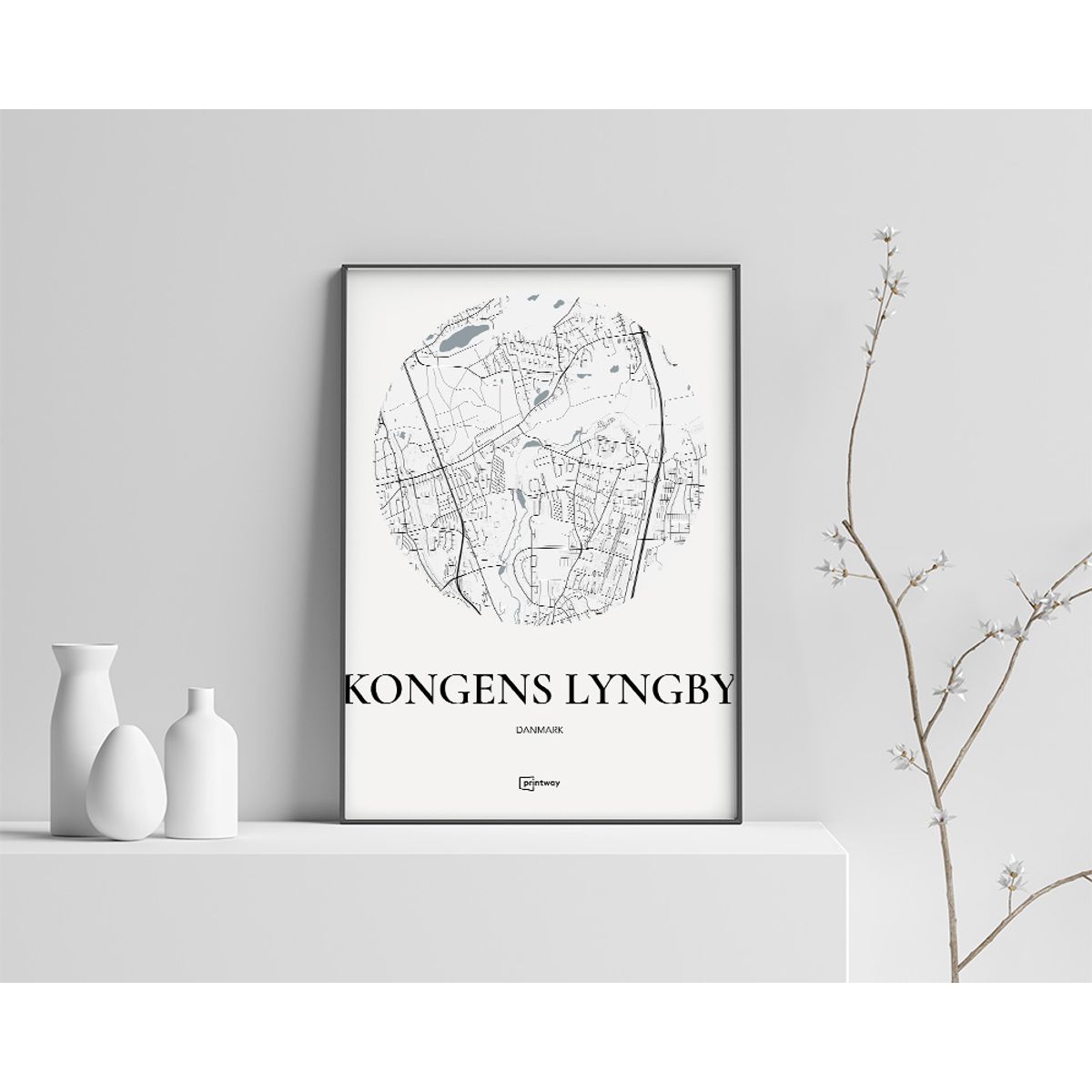 Kongens Lyngby Plakaten Rundt kort Hvid 70×100 cm (B1)