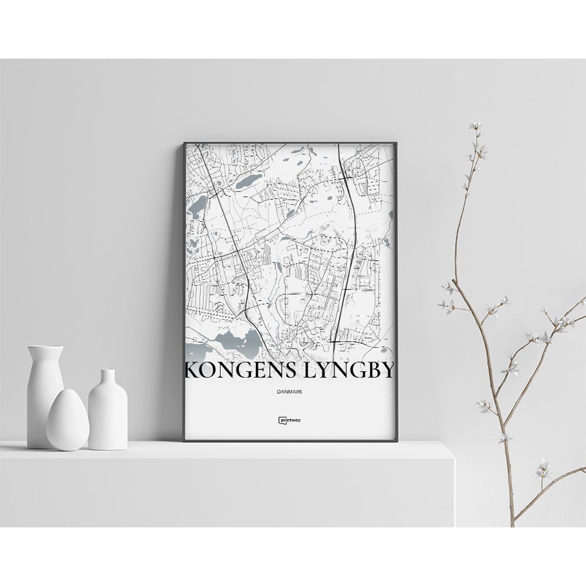 Kongens Lyngby Plakaten Fuldt kort Hvid 60×84 cm (A1)