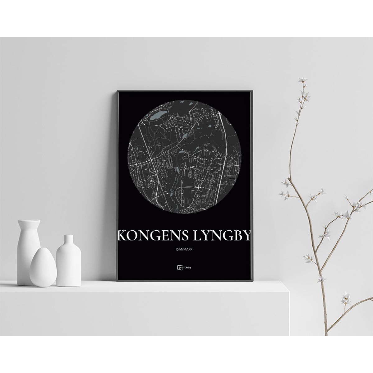 Kongens Lyngby Plakaten Rundt kort Sort 70×100 cm (B1)