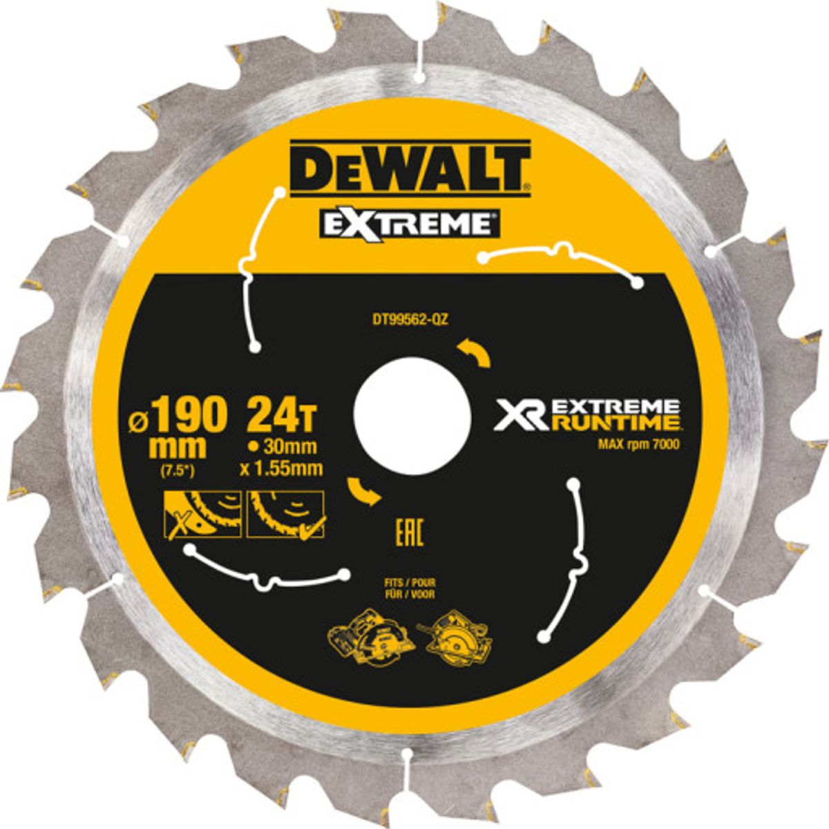 DeWalt rundsavklinge Ø190/30 - 24tands