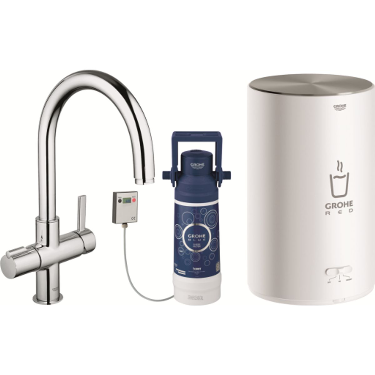 Grohe Red Nordic køkkenarmatur med 3 liters kedel og C-tud i krom