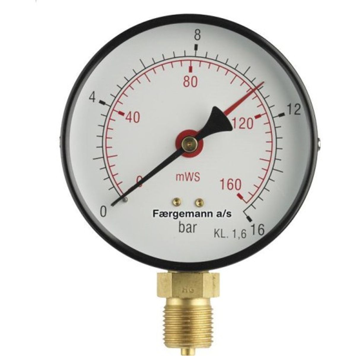 Erik Færgemann manometer 1/4", Ø63 mm, 4 bar, 0-160°