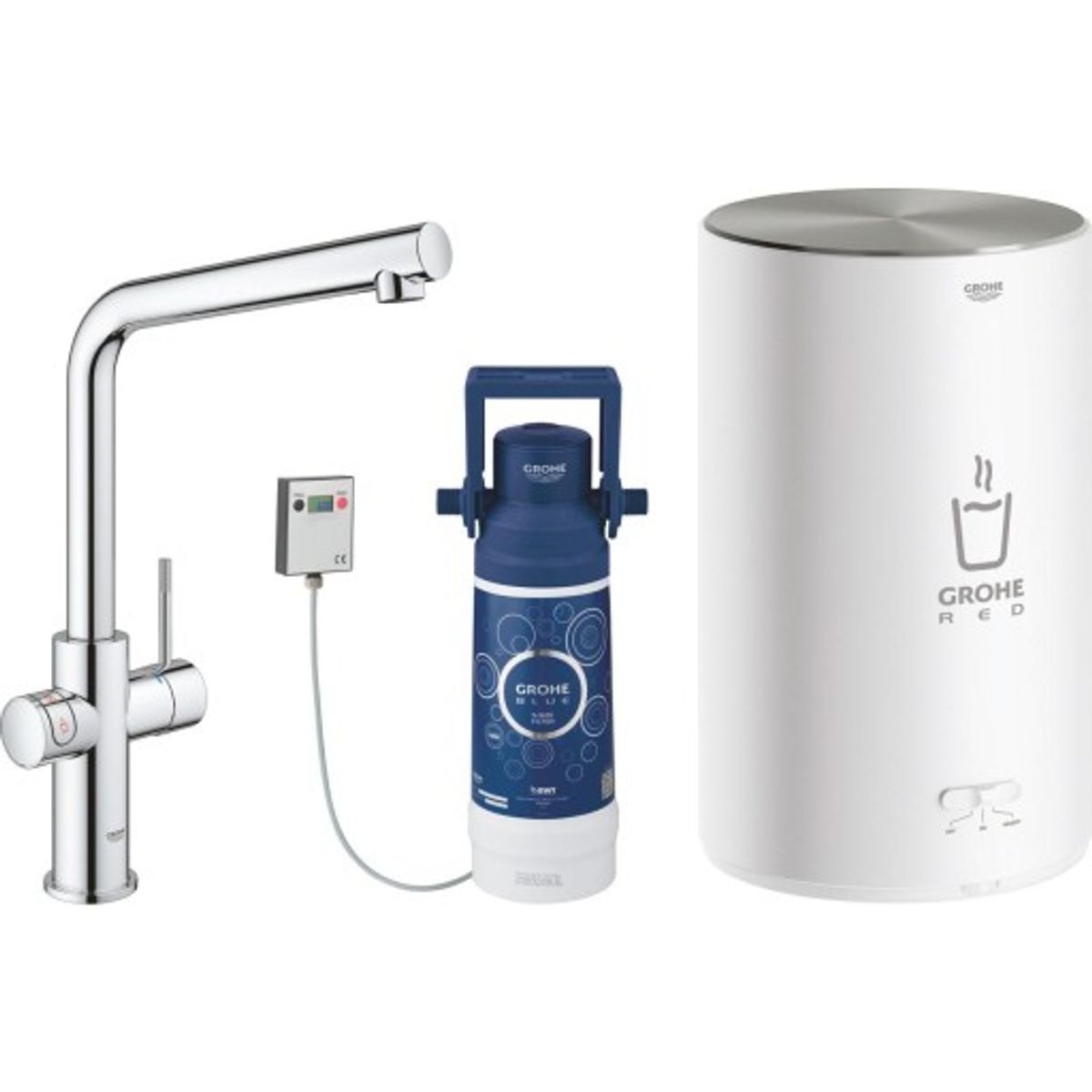 Grohe Red Duo køkkenarmatur med 3 liters kedel og L-tud i krom