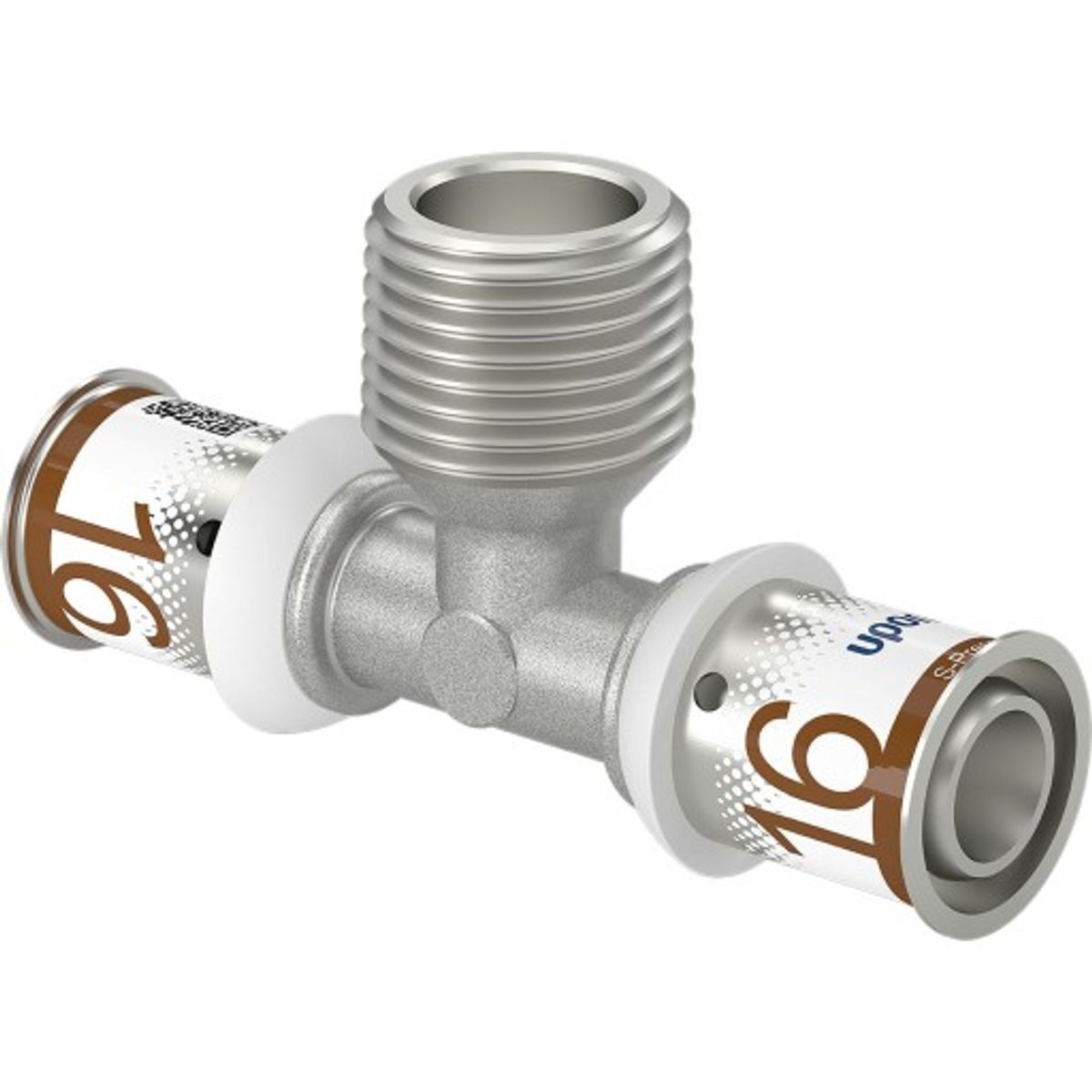 Uponor S-Press Plus tee med nippel, 16 mm x 1/2" x 16 mm