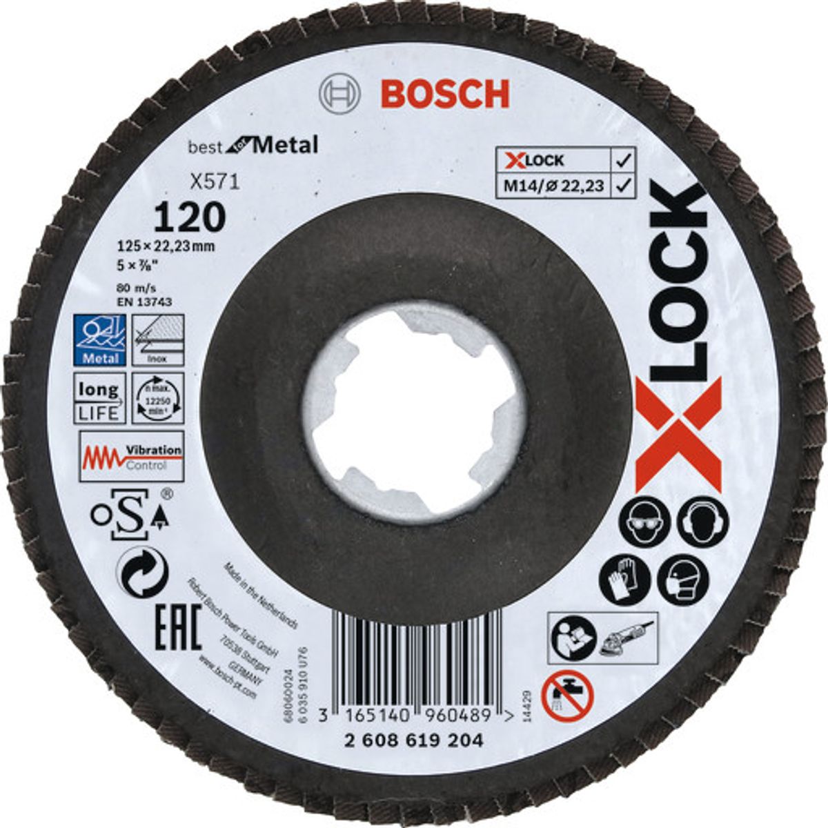 10 stk Bosch X-LOCK lamelslibeskive, 125 mm, K120