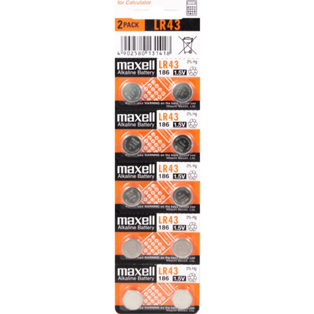 Maxell LR43 Alkaline batterier - 10 stk