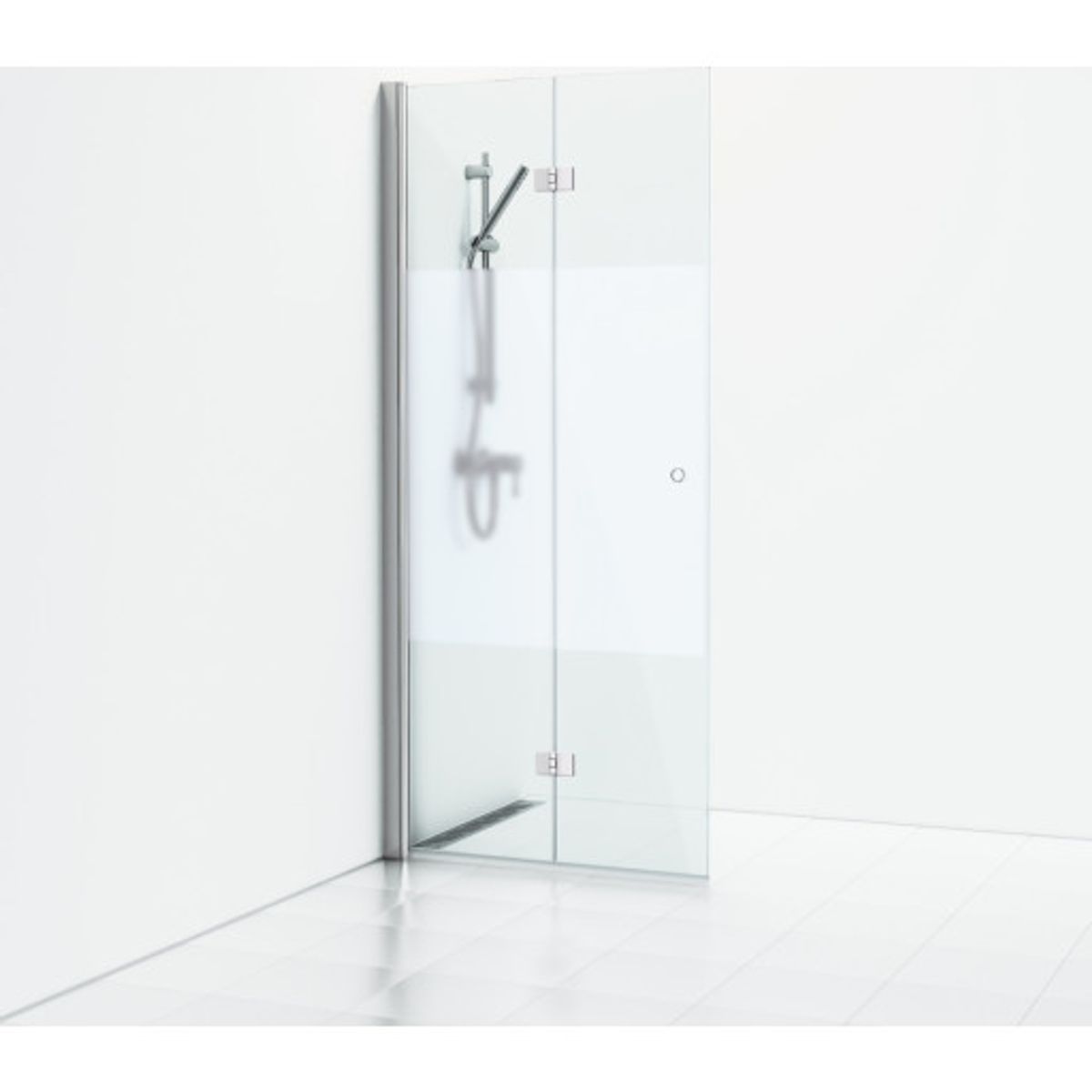 Svedbergs Skoga brusedør, 86 cm, halvfrostet glas, blank aluminium profil