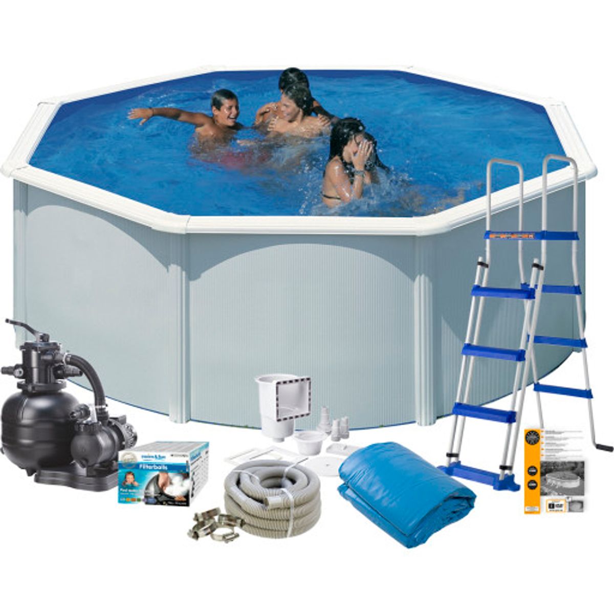 Swim & Fun/Gre komplet poolpakke, Ø3,5 meter, 120 cm, hvid