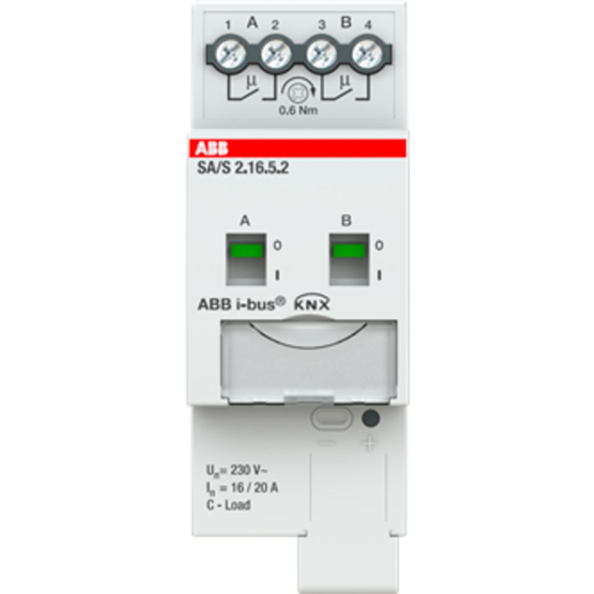 KNX SA/S2.16.5.2 Kontaktaktuator, man. betjening, AC1 20A, AC3 16A