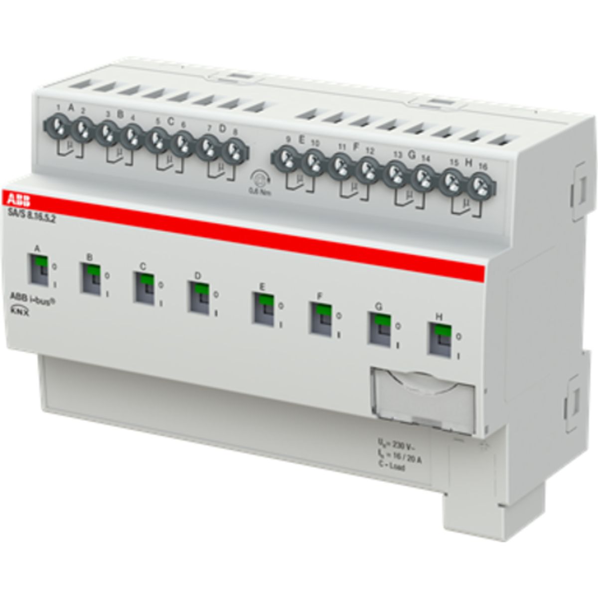 KNX SA/S8.16.5.2 Kontaktaktuator, man. betjening, AC1 20A, AC3 16A