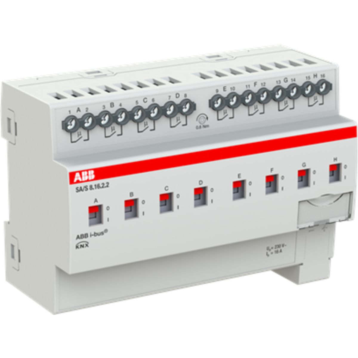 KNX SA/S8.16.2.2 Kontaktaktuator, man. betjening, AC1 16A, AC3 8A