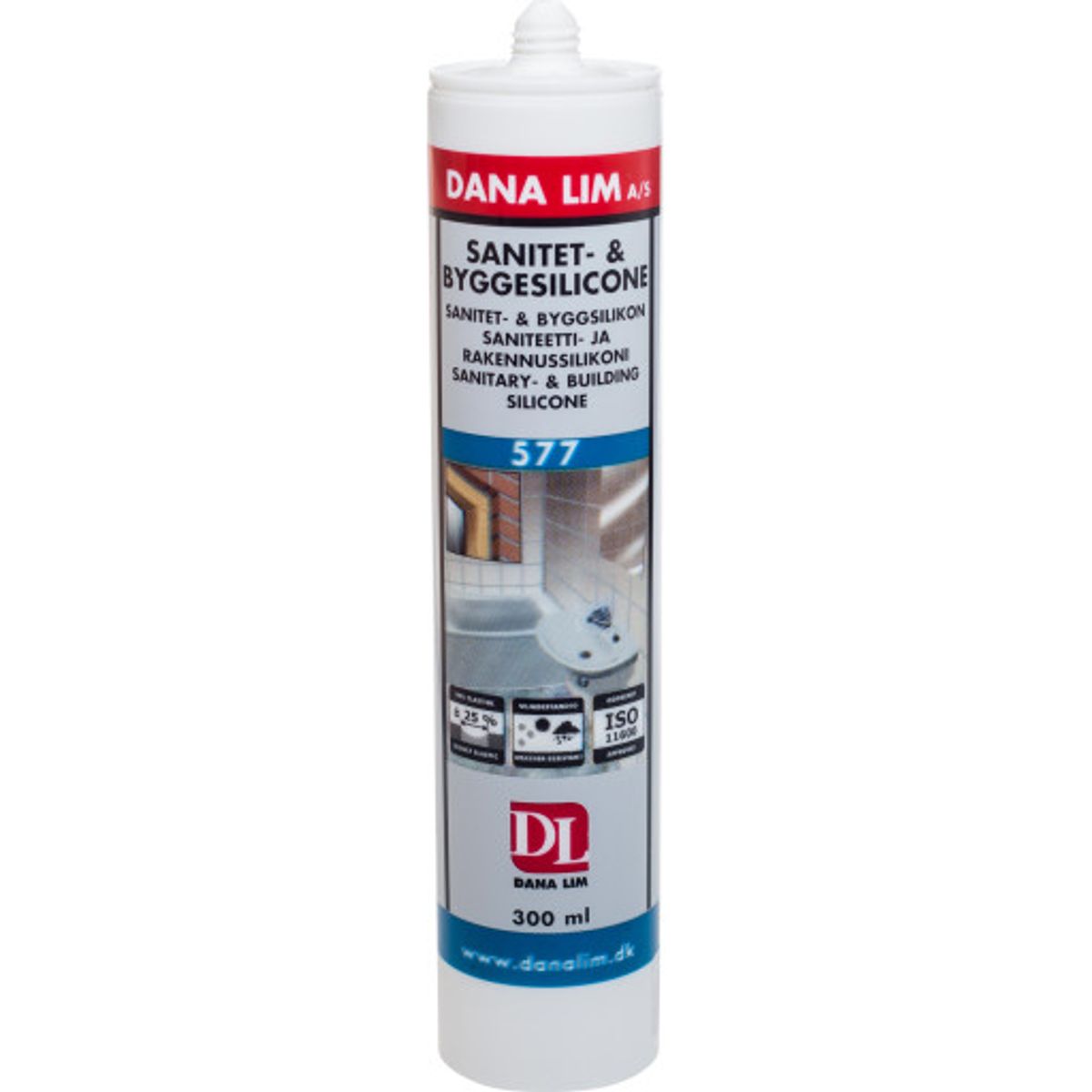 Dana Lim 577 sanitets- og byggesilicone 300 ml, hvid