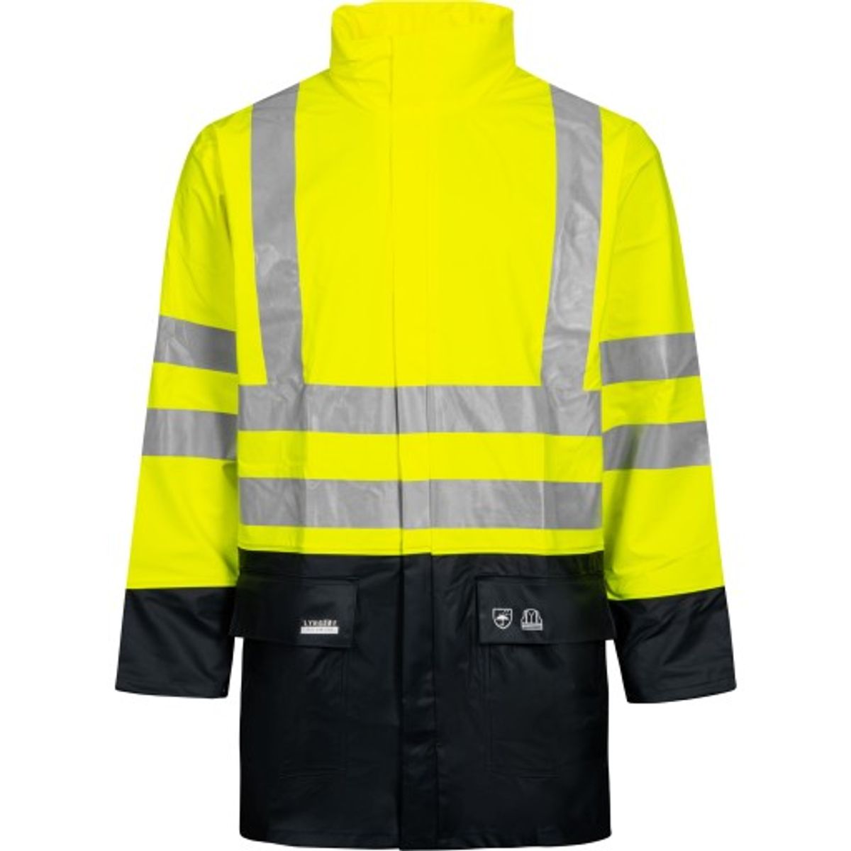 Lyngsøe PU regnjakke, High-Vis gul/marine, klasse 3, str. 4XL