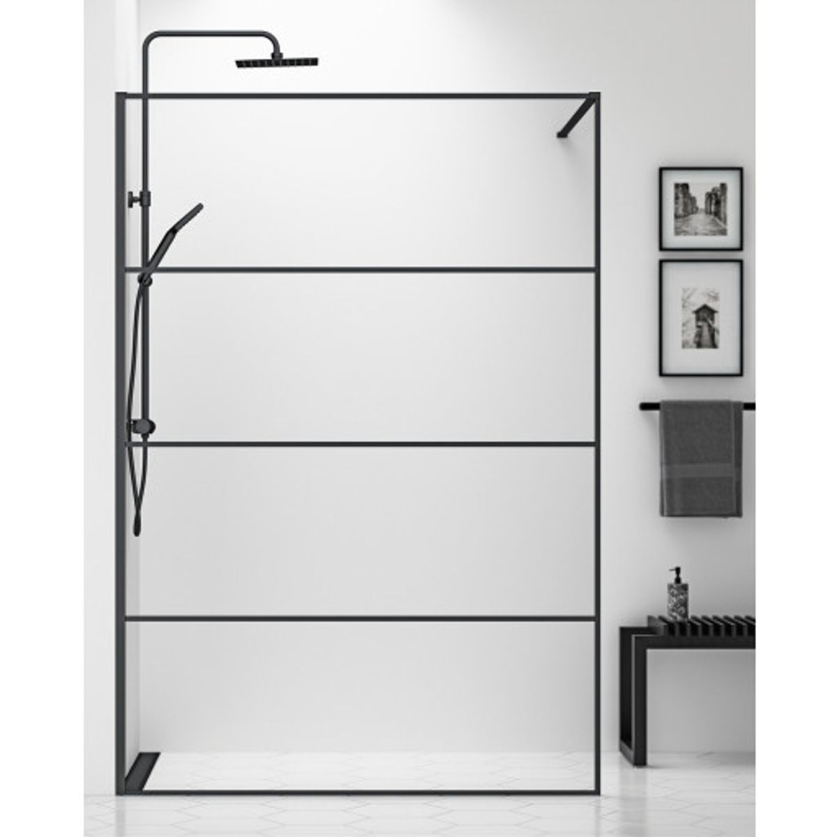 Gustavsberg Square brusevæg, 98 cm, klart glas, mat sort profil