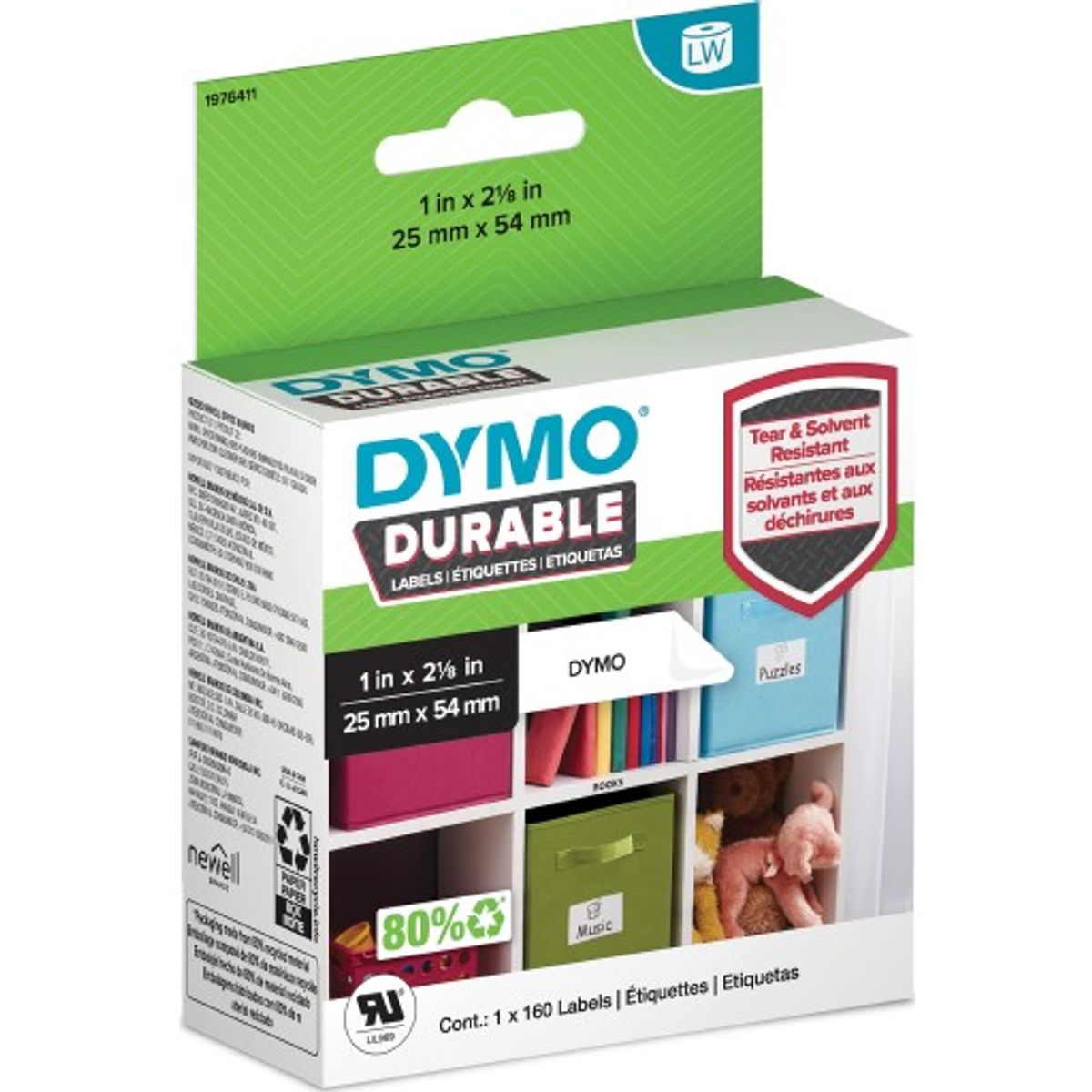 DYMO® LabelWriter Durable plastetiketter, 25 x 54 mm, 160 stk.