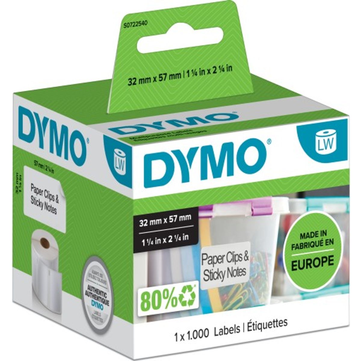 DYMO® Universaletiket, 32 x 57 mm, hvid