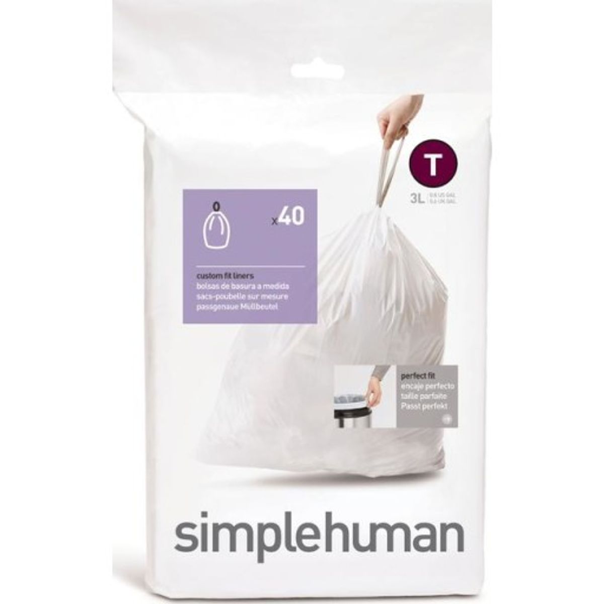 Simplehuman affaldsposer, kode T, 3 liter, hvid, 40 stk