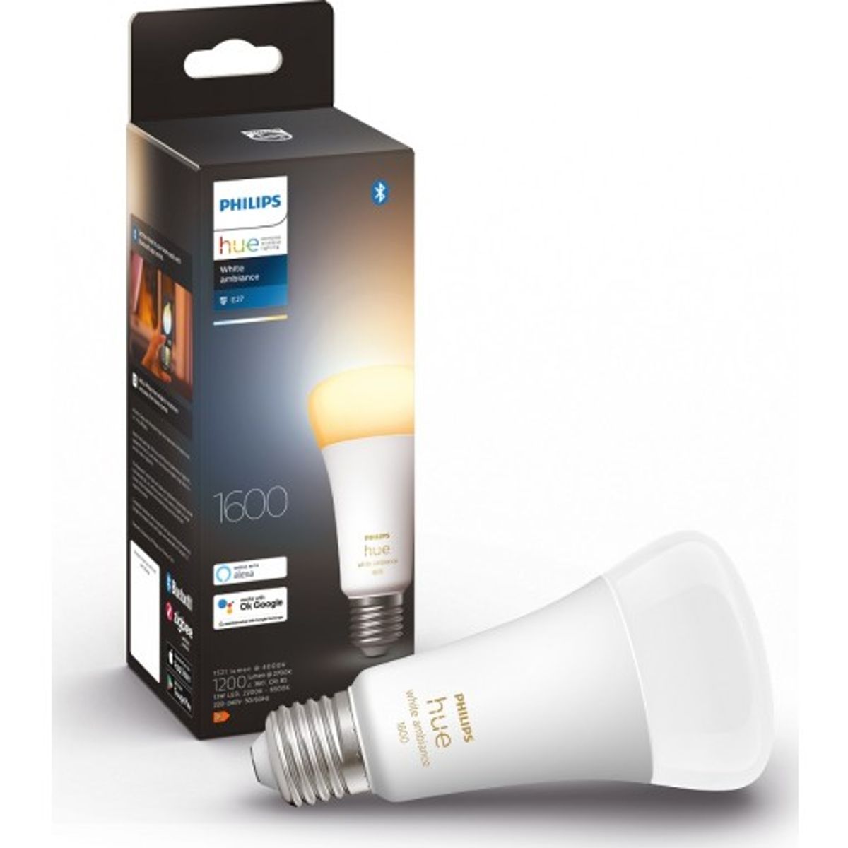 Philips Hue White Ambiance E27 standardpære, 2200K-6500K, 13,5W