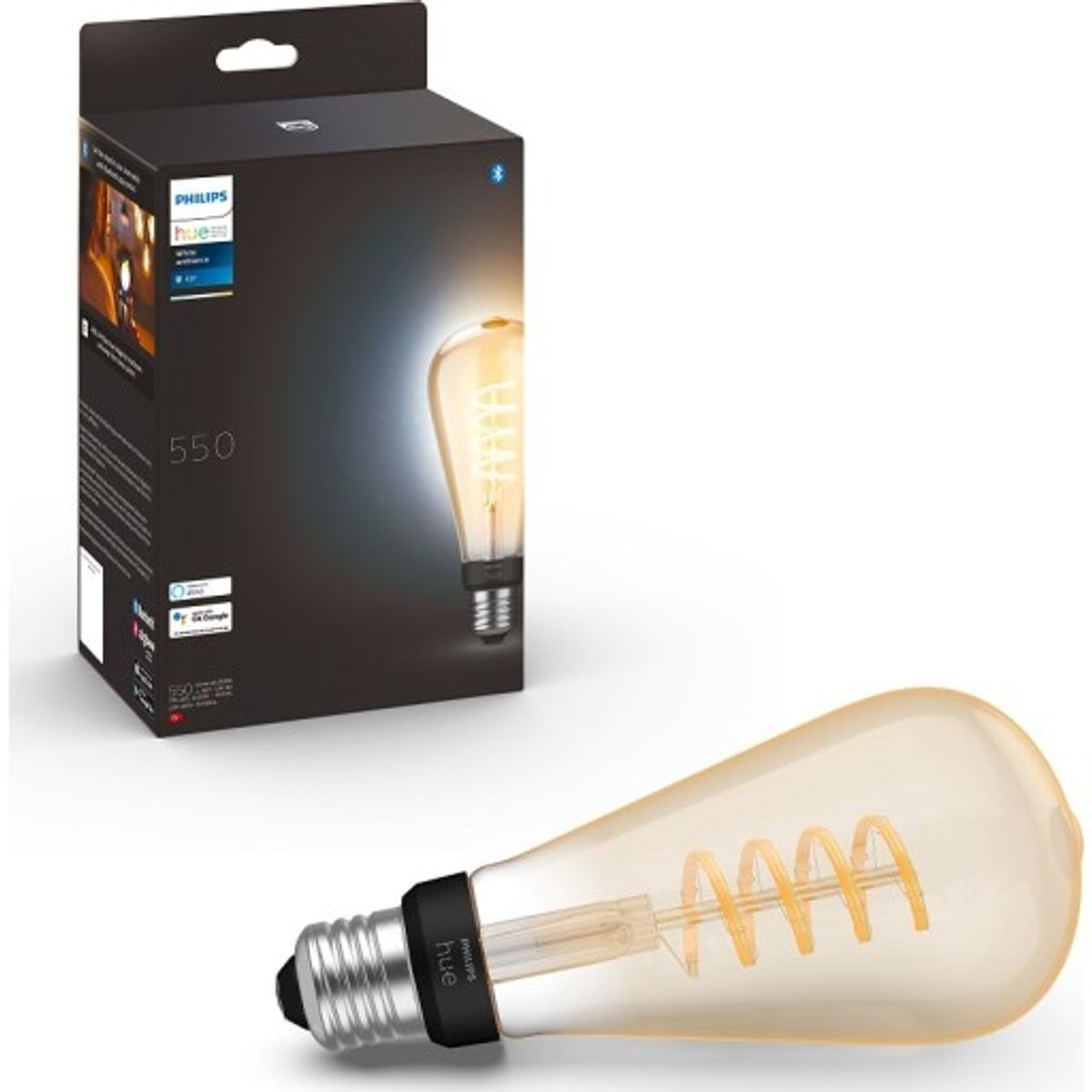 4 stk Philips Hue White Ambiance E27 edisonpære, 2200K-6500K, 7W, Ø7,2 cm