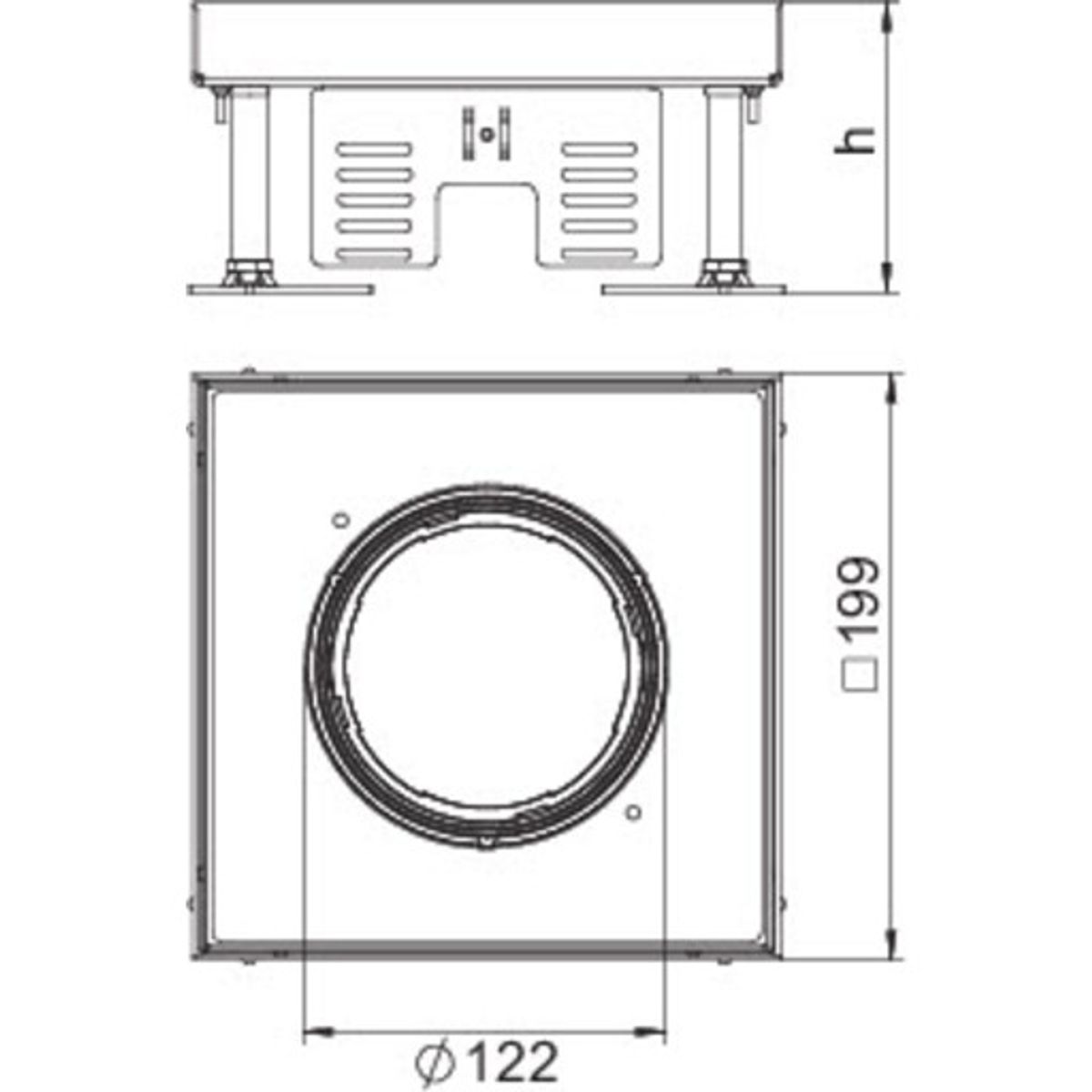 Kvadr. Gulvboks til tube 200x200mm, RKFN2 4 VS 20