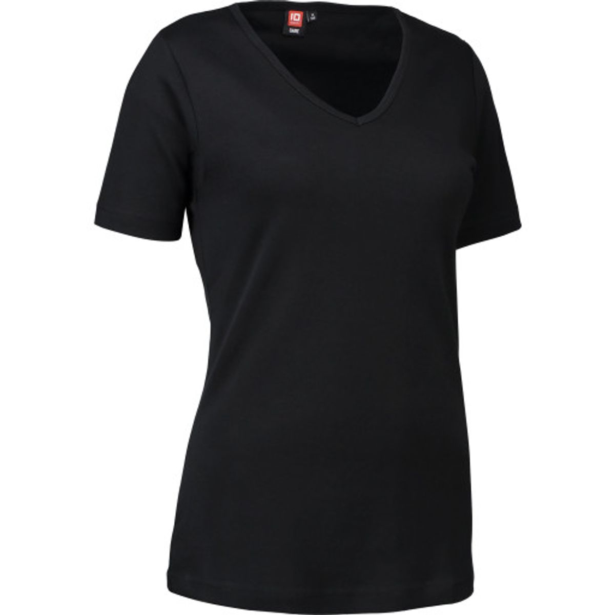 ID, Interlock dame T-shirt 0506, V-hals, sort, str. L