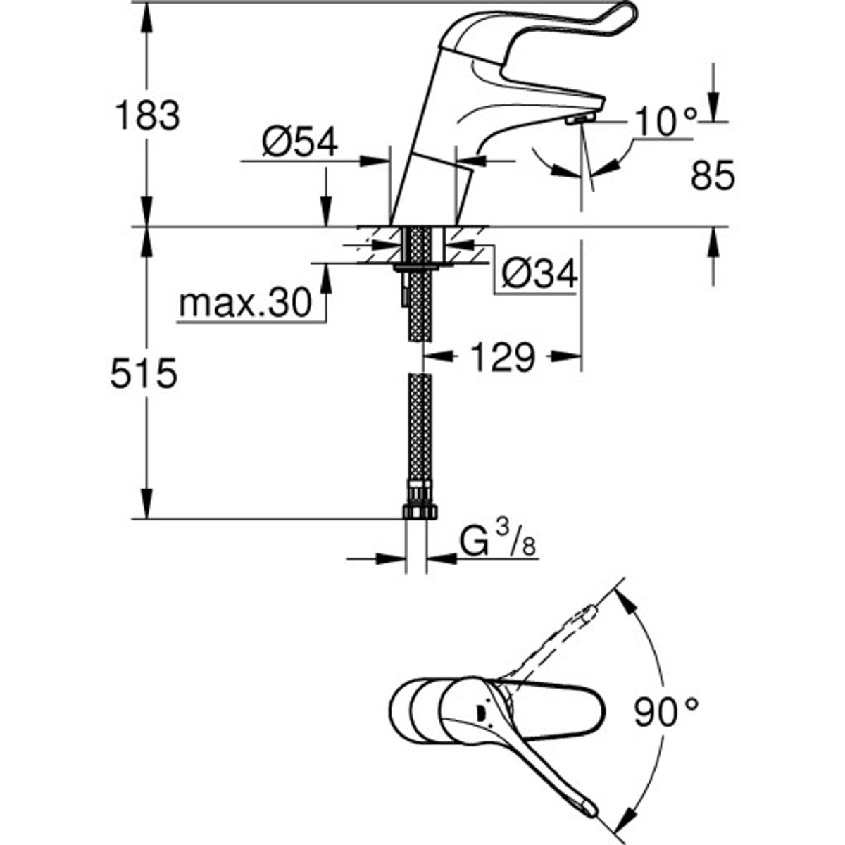 Grohe Euroeco spec etgrebs sekvent. håndv. rør