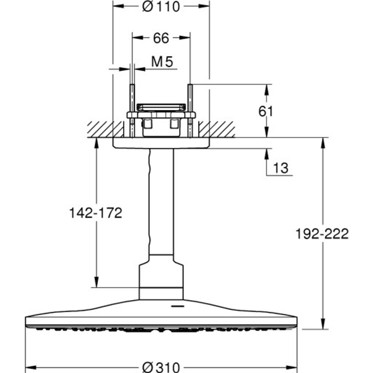 Grohe Rainshower 310 SmartActive hovedbrusersæt, 142mm