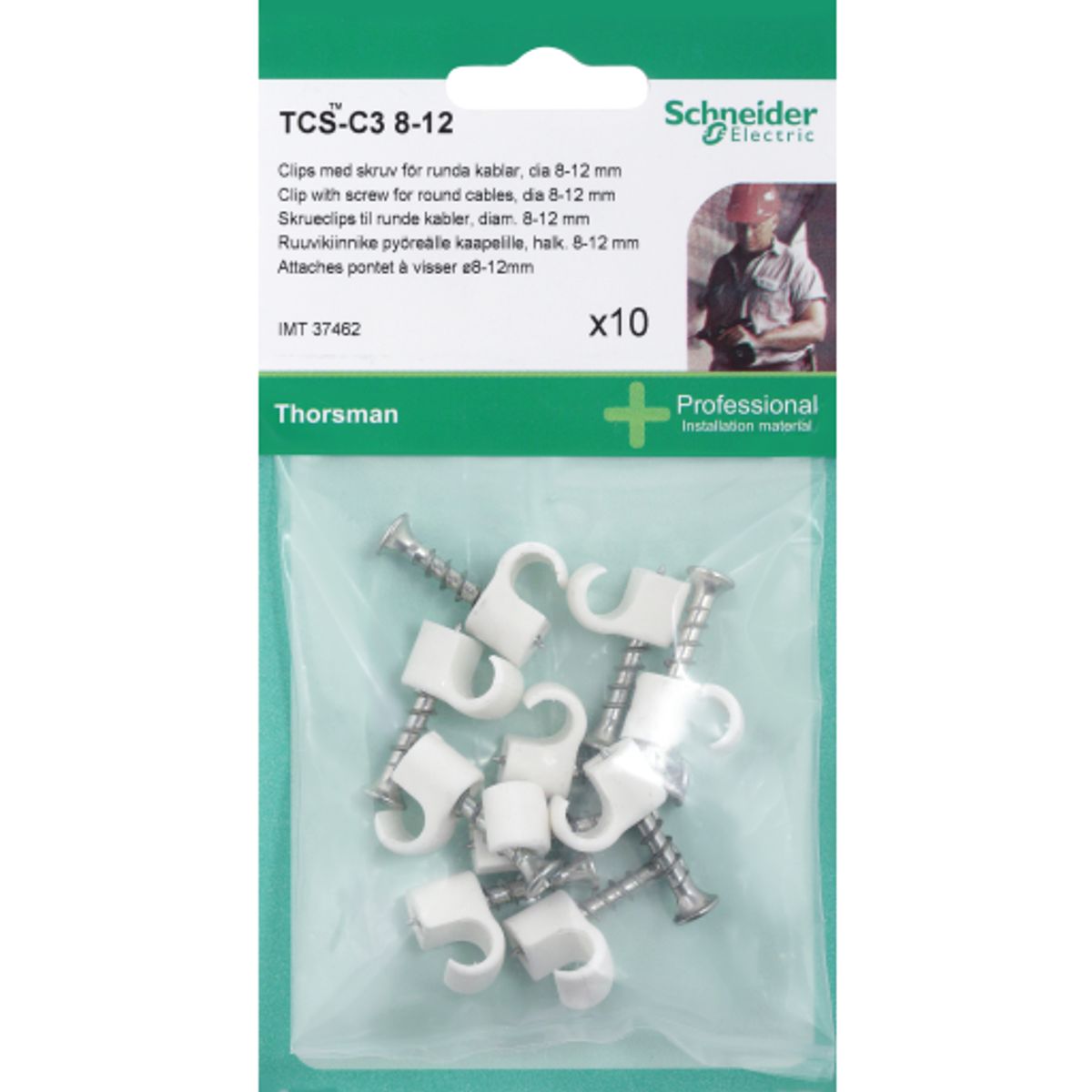 Schneider TCS-C3 skrueclips 10 stk, hvid, 8-12 mm