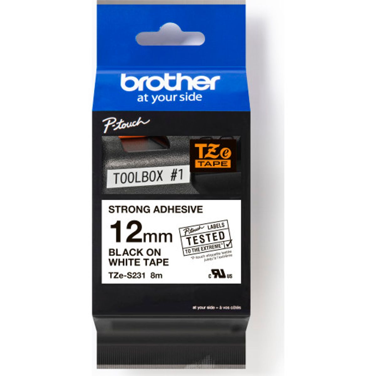 brother tape TZeS231, sort/hvid, 12 mm x 8 m