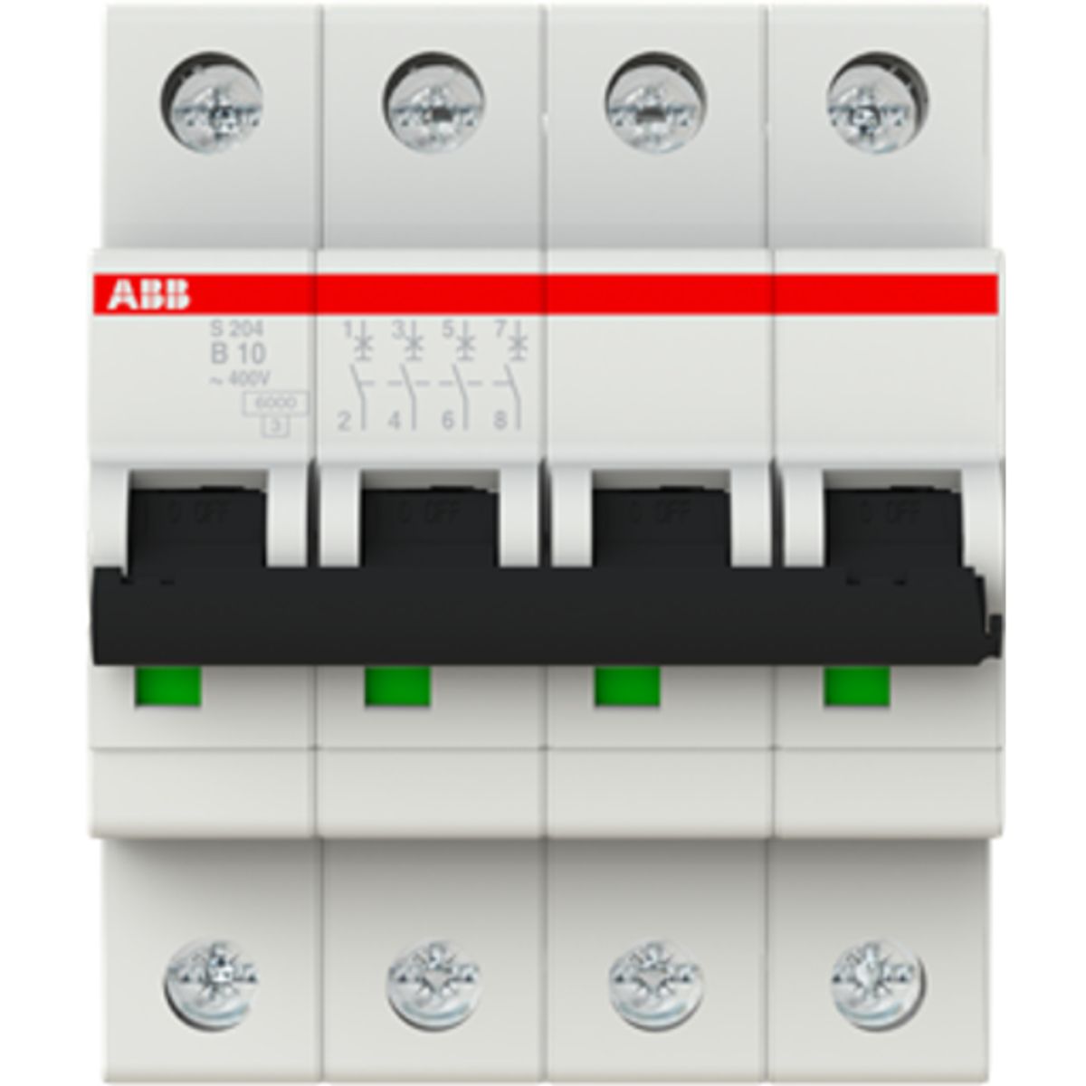 Automatsikring B 10A 4P, 6kA, S204-B10