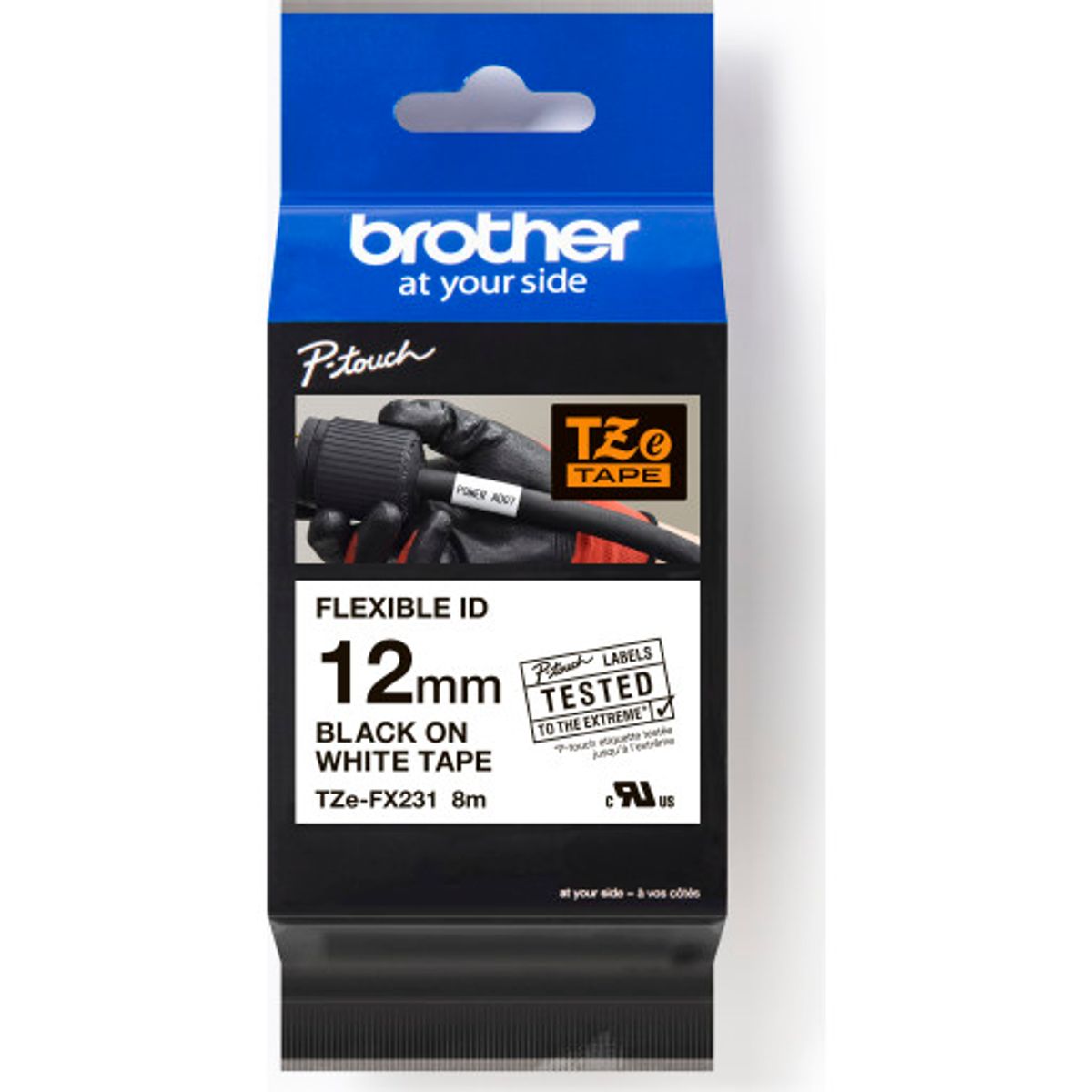 brother tape TZeFX231, sort/hvid, 12 mm x 8 m