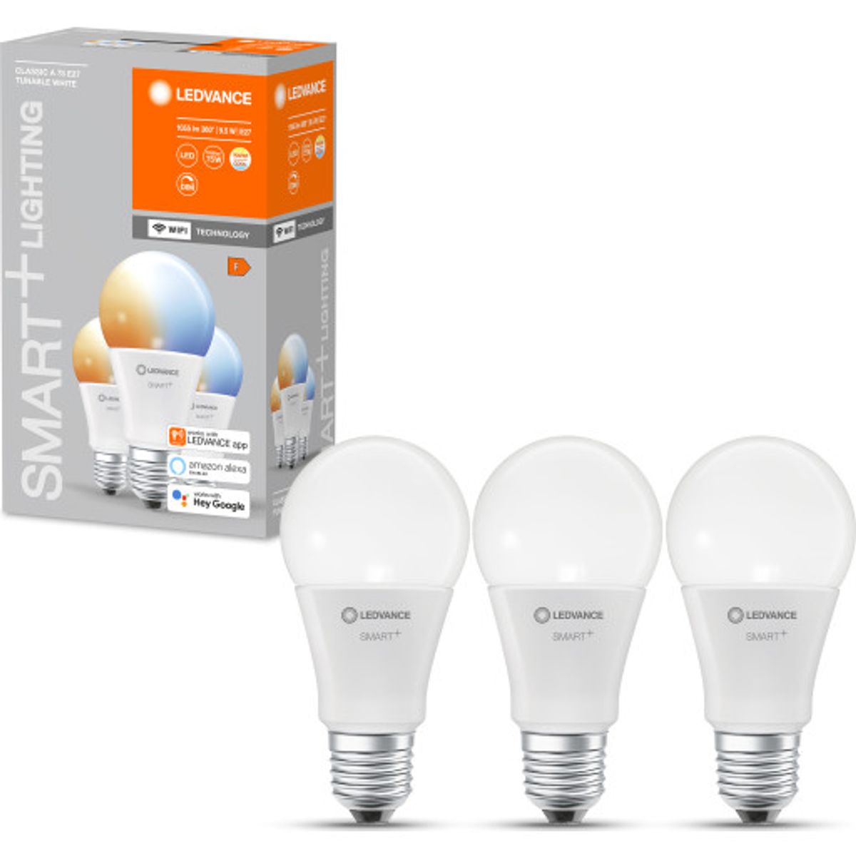 Ledvance Smart+ Wifi E27 standardpære, 2700K-6500K, 9,5W, 3-pak